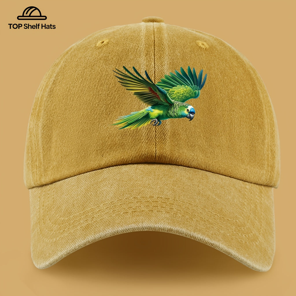 1pc Fashionable Trendy Green Parrot Pattern Design Printed Baseball Cap, Lightweight Comfortable Breathable Adjustable Size, Black PAPA Truck Driver Retro Dad Hat, Mom Beach Vacation Sun Hat, Youth Couple Outdoor Skate Cap