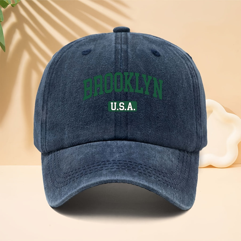 Brooklyn Ed Baseball Cap Trucker Hat Unisex Washed Twill Cap Adjustable Size And Lightweight Durable Soft Brim Design Non-Compresive Headwear All-Season Versatile for Daily Stroll Urban Travel Or Outdoor Vacation