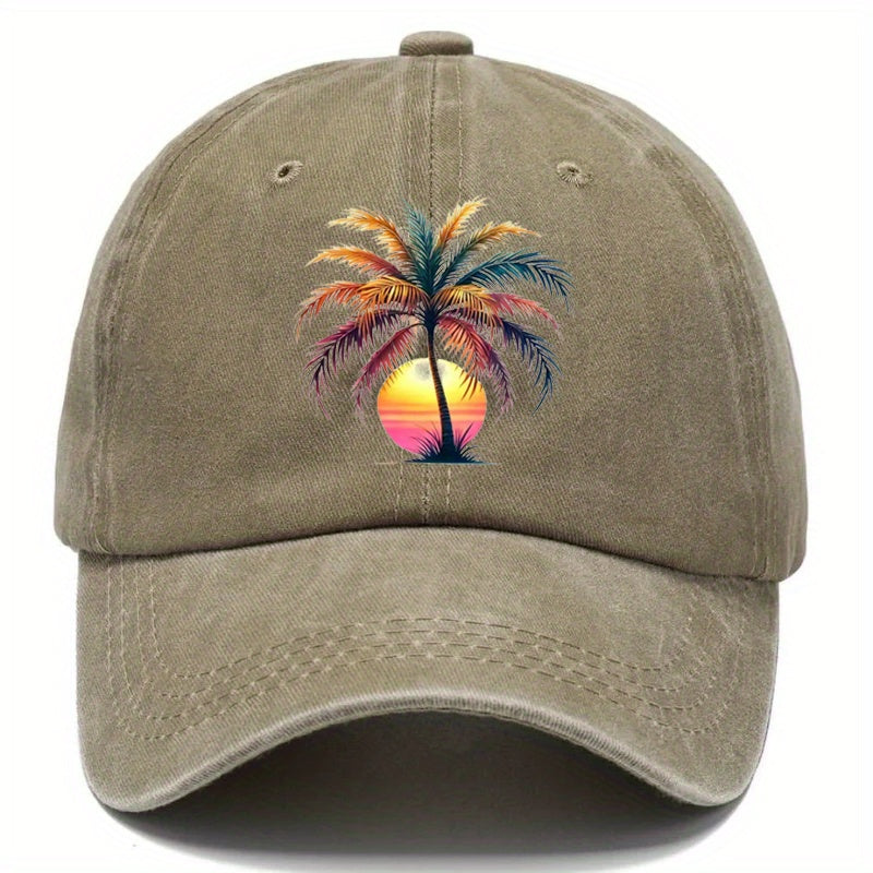 Sunset Palm Tree Print Men's Hat, Casual Men's Baseball Cap, Fashionable Men's Hat, Adjustable, Suitable for Outdoor Sports on the Beach, Designed with Graphic Prints, Multiple Styles Available