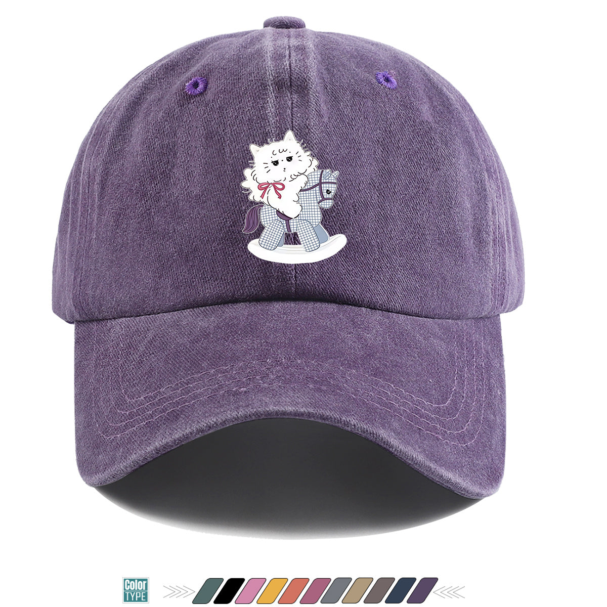 1pc Cartoon Cat Riding a Wooden Horse Printed Baseball Cap, Cute and Adorable Sun Hat, Stylish, , and Beautiful, Unisex Adjustable Baseball Cap, Daily Casual Hat, Family Outing Hat, Suitable for Shopping, Picnics, Amusement Parks, Parties