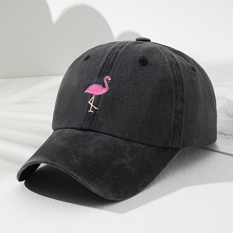 Unisex Embroidered Flamingo Soft Top Baseball Cap, Vintage Men'S Hat, Women'S Fashion Outdoor Cap with Adjustable Circumference, Suitable for Outdoor Sports, Fishing, Hiking, And Camping