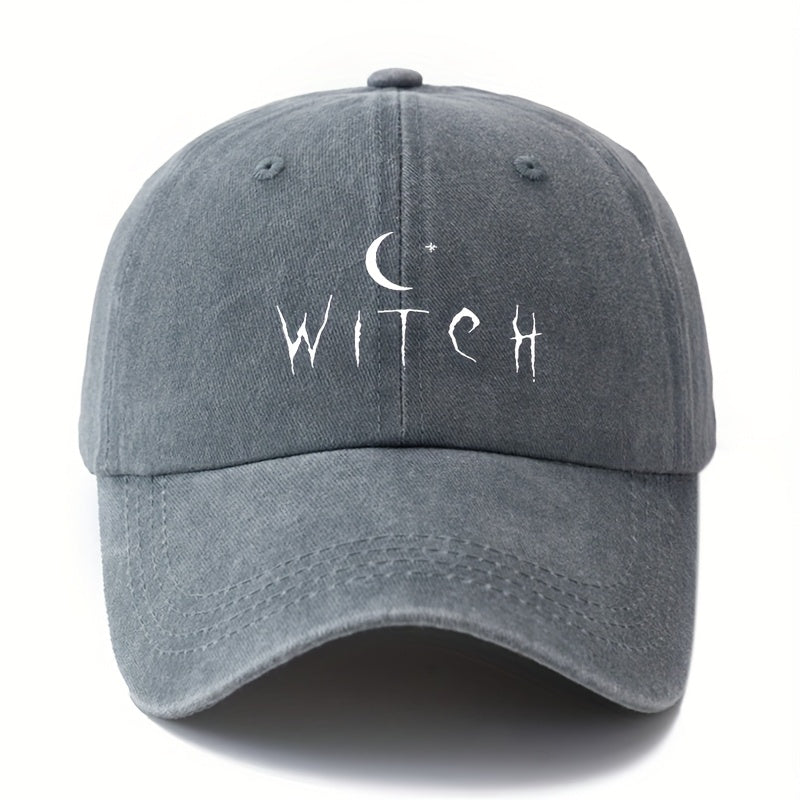 Fabric.Makefge Unisex Witch Baseball Cap Suitable for Halloween, Vintage Washed Curved Brim Hat with Moon & Star Design, Lightweight Durable Outdoor Cap for Women & Men, for Camping, Casual Wear, Witch Themed