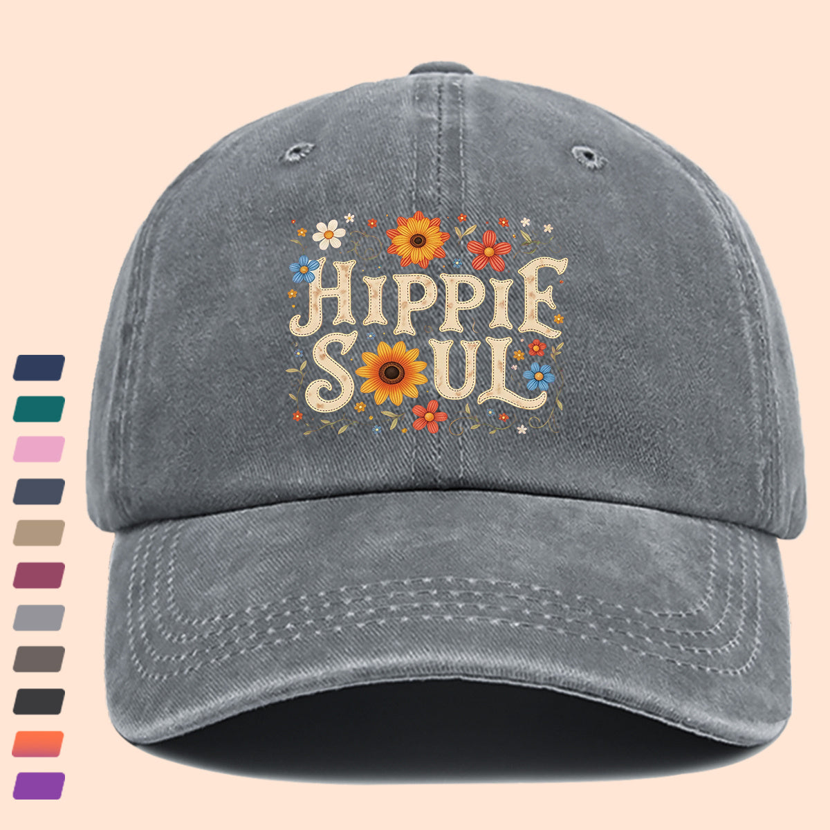 1pc 1pcs Hippie Soul Vintage Baseball Cap & Duckbill Sun Hat - Adjustable Unisex Retro Hat with Duckbill Cap, Suitable for Outdoor, Music Festivals, Travel, Daily Wear, Gift for Men & Women, Youth Street Fashion Accessory