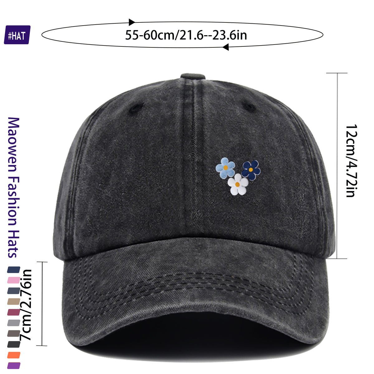 1pc of Vintage Distressed Adjustable Sports Cap, Washed Style Hat, Fresh and Elegant Three-flower Combination Print Design, Outdoor Casual Cap, Fashionable Printed Breathable Baseball Cap, a Must-have Fashion Item