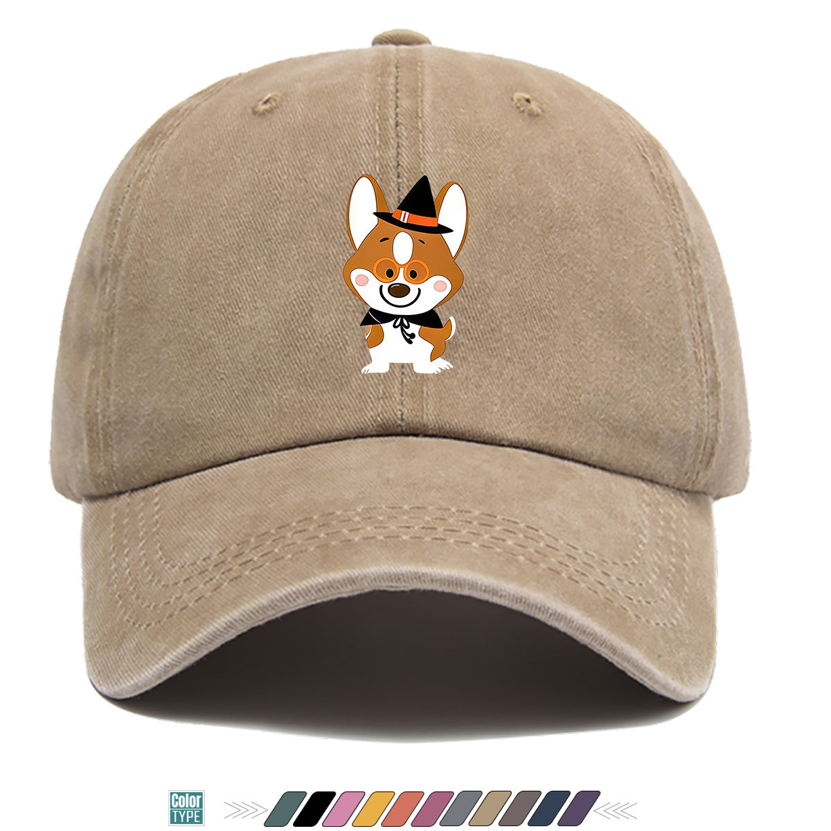 1pc Corgi Dog Cartoon Print Baseball Cap, Cute Wizard Hat with Glasses Design, Comfortable Breathable Sun Hat, Fashionable And Adorable Trendy Hat, Unisex Adjustable Size, Travel Hat, Bestie Shopping Hat, Suitable for Holiday Parties