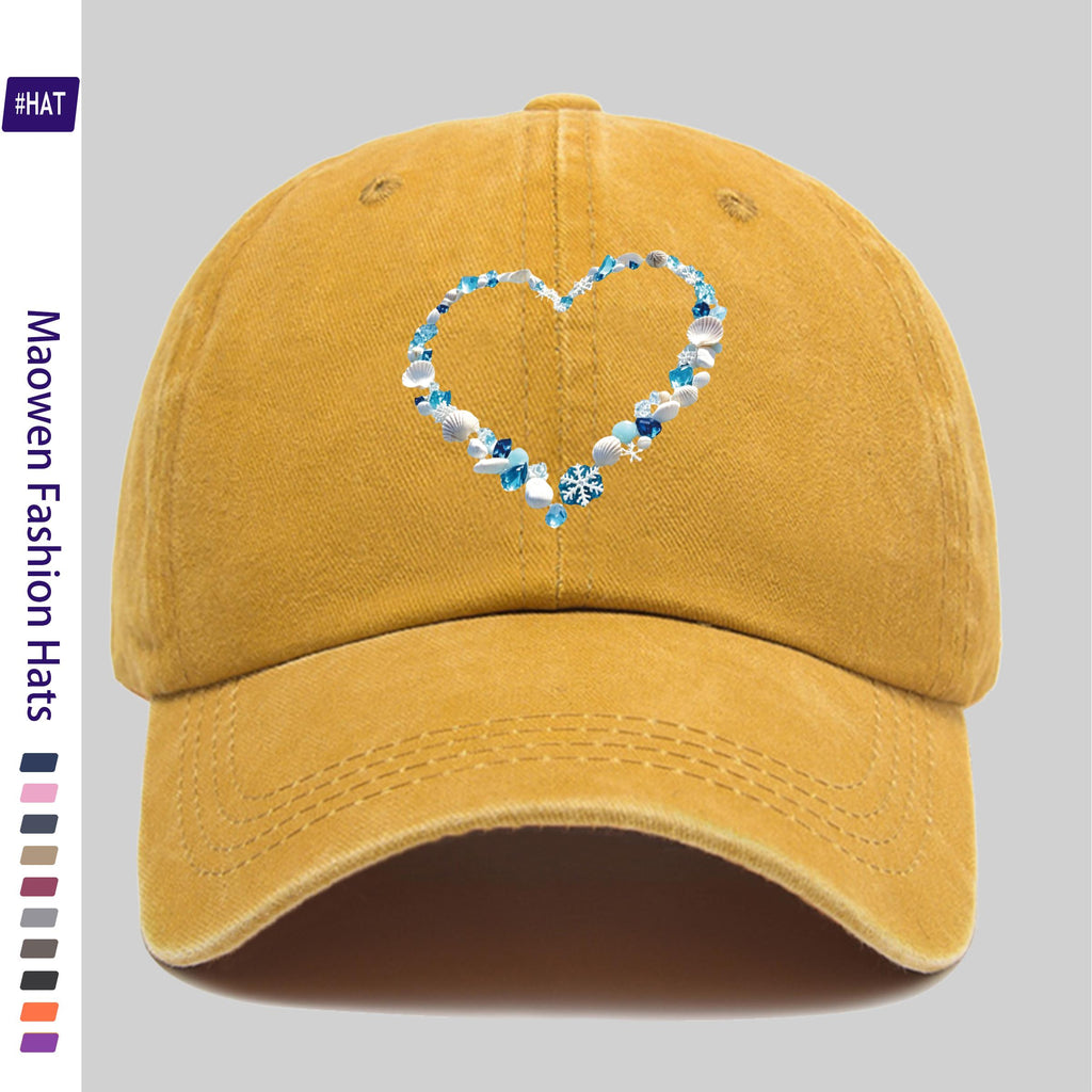 1 Shell and Ice Heart Print Washed Vintage Trucker Dad Hat- Adjustable Snapback Baseball Cap, Suitable for Sports, Outdoor Activities, Travel, and Everyday Casual Wear, Unisex, Lightweight Shell Texture Hat with Shell and Ice Heart Pattern, Durable