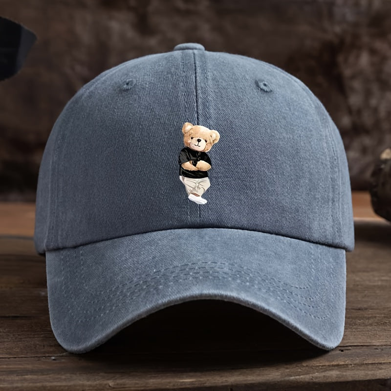 Men's & Suitable for Teddy Bear Lovers - Cute Teddy Bear Holding Hands Design Flat Brim Cap, Durable Textile Machine-Washable Hat for Outdoor, Casual & Casual Attire - Playful Gift for,, Teddy Bear-Themed Events