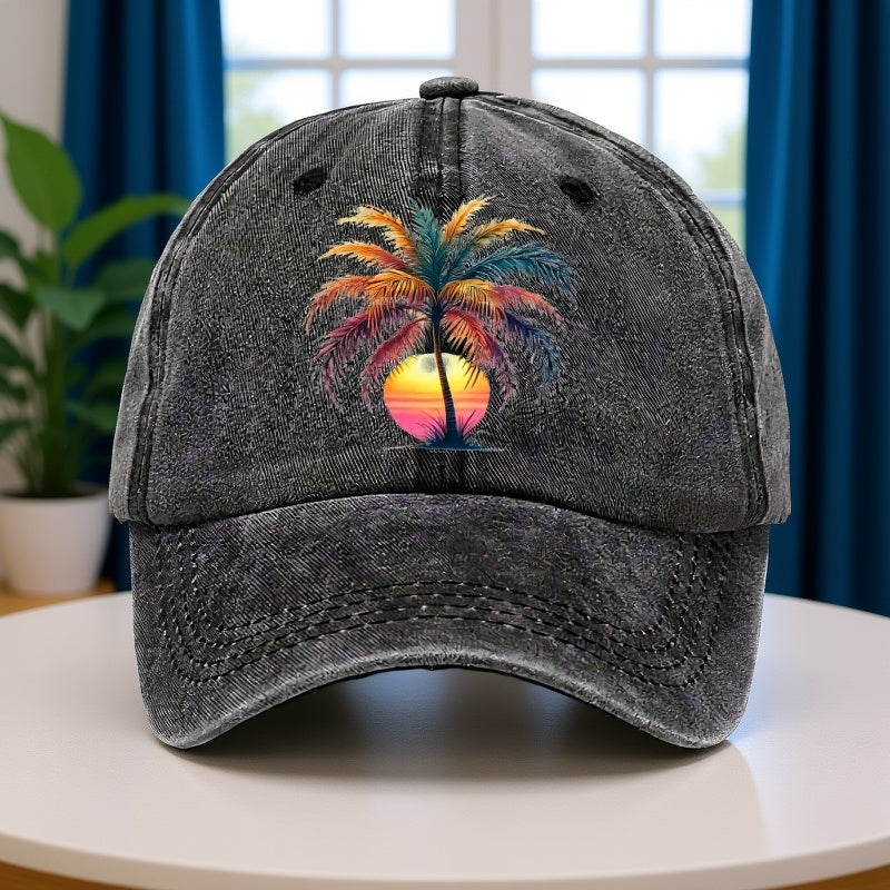 Sunset Palm Tree Print Men's Hat, Casual Men's Baseball Cap, Fashionable Men's Hat, Adjustable, Suitable for Outdoor Sports on the Beach, Designed with Graphic Prints, Multiple Styles Available