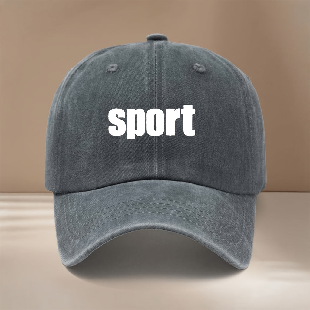 Baseball Cap with "sport" Text Graphic Print, Featuring a Relaxed and Simple Hip-hop Style. Unisex Trucker Hat Suitable for Vacations, Travel, Gatherings, and Camping. Comfortable and Lightweight Duckbill Cap with a Curved Brim That Slims the Face.