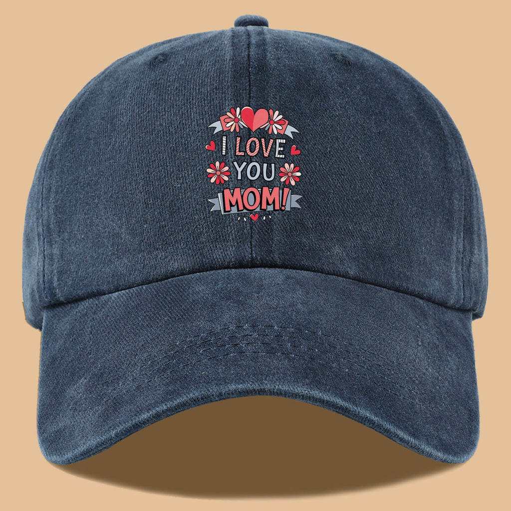 1pc Heart Flower "I LOVE YOU MOM!" Design Printed Baseball Cap, Comfortable and Breathable Sun Hat, Stylish and Beautiful, Unisex Adjustable Baseball Cap, Mom's Everyday Versatile Hat, Holiday Commemorative Hat, Suitable for Shopping