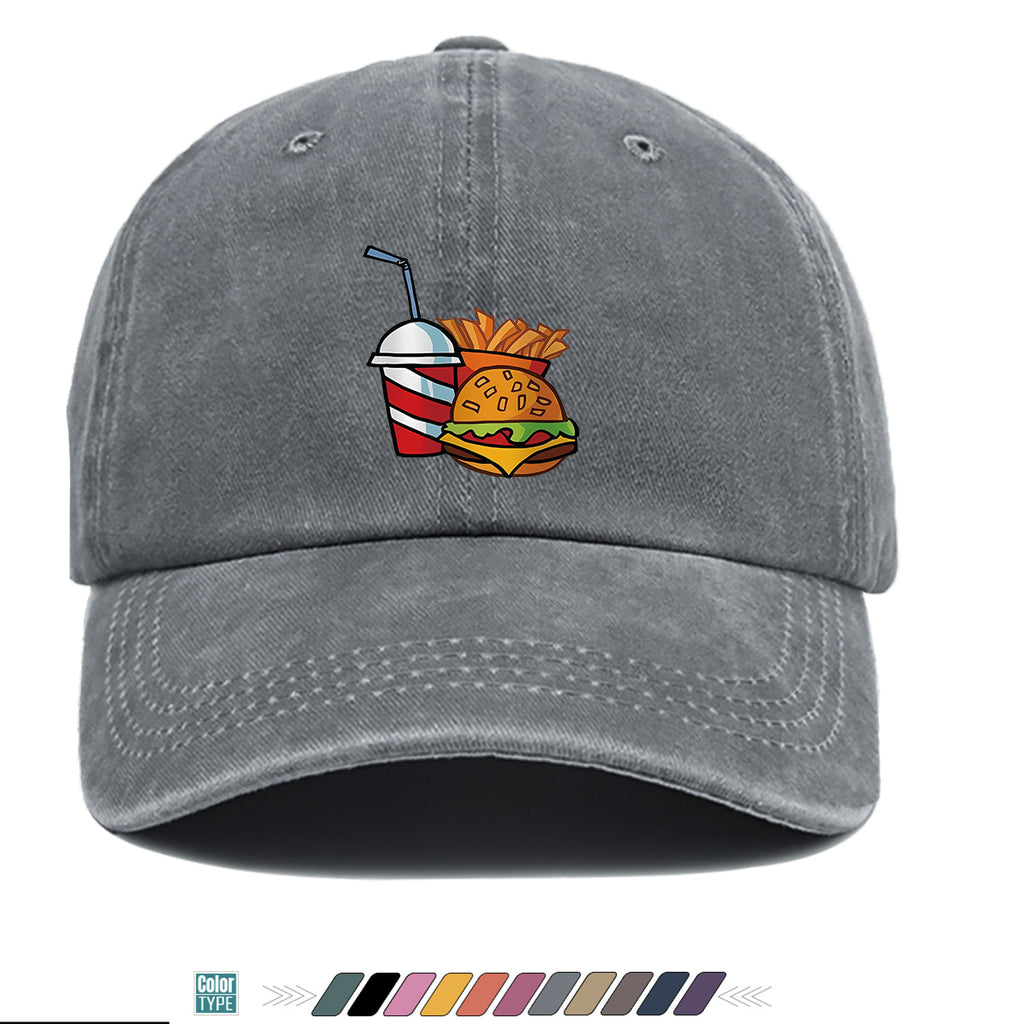 1pc Fast Food Theme Hamburger Fries Drink Print Baseball Cap, Fashion Trendy Sun Hat, Easy Personalized Design, Unisex Duckbill Cap, Adjustable Size, Street Style Hip-Hop Hat, Casual Sunshade Hat, Suitable for Shopping, Parties, Picnics, Travel