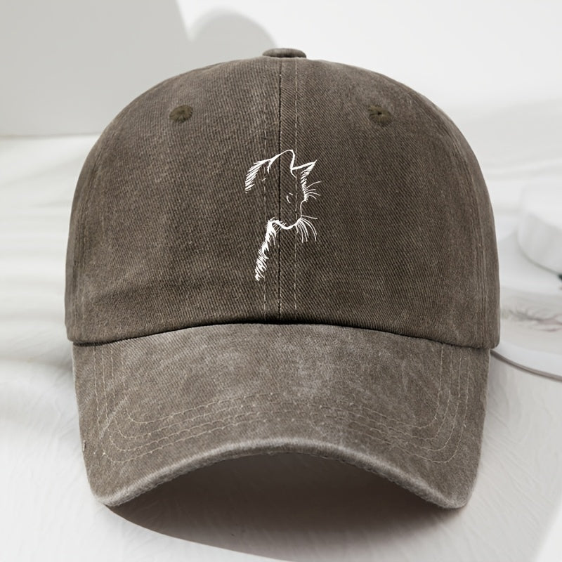 Unisex Vintage Cat Ear Baseball Cap, Trendy And Versatile, Comfortable And Breathable, Sun-Protective Hat for Outdoor Sports, Adjustable Lightweight Polyester Fiber in Classic Black