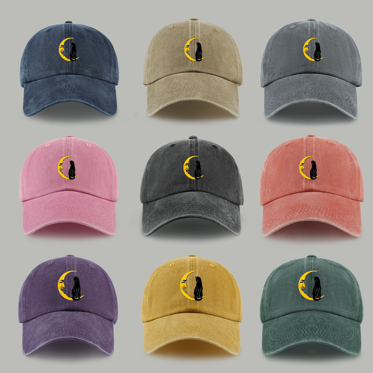 1pc Moon Cat Print Baseball Cap, Creative Illustration Sun Hat, Lightweight Comfortable Breathable Adjustable Size, Black PAPA Truck Driver Retro Dad Hat, Mom Beach Vacation Sun Hat, Youth Couple Outdoor Skate Hat