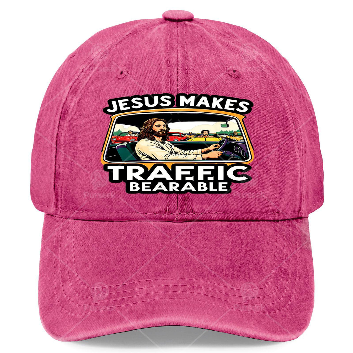 Jesus Makes Traffic Bearable Baseball - Retro Full-Body Print, Lightweight Low-Profile Unisex Hat Suitable for Christmas, Games, 4th of, Casual Wear & Religious Gifts