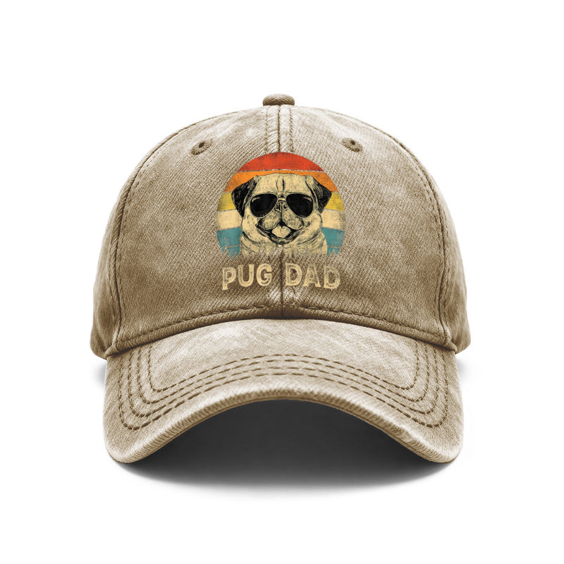 1pc Vintage Washed Baseball Suitable for Men & Women, Pug Dad Graphic Adjustable Retro Hat with Pug Dog Print, Unisex Outdoor Casual Gift for Dad, for Hikers,, Casual Attire - Design