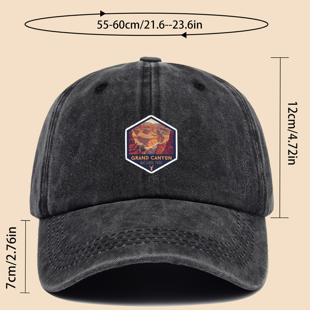 1pc Polyester Material Brightly Colored Grand Canyon National Park Minimalist Theme Design Printed Baseball Cap. Urban Casual Headwear. Black Papa Trucker Hat. Solid Color Minimalist Retro Soft-Top Curved Brim Dad Hat. Adjustable Size. Unisex Music