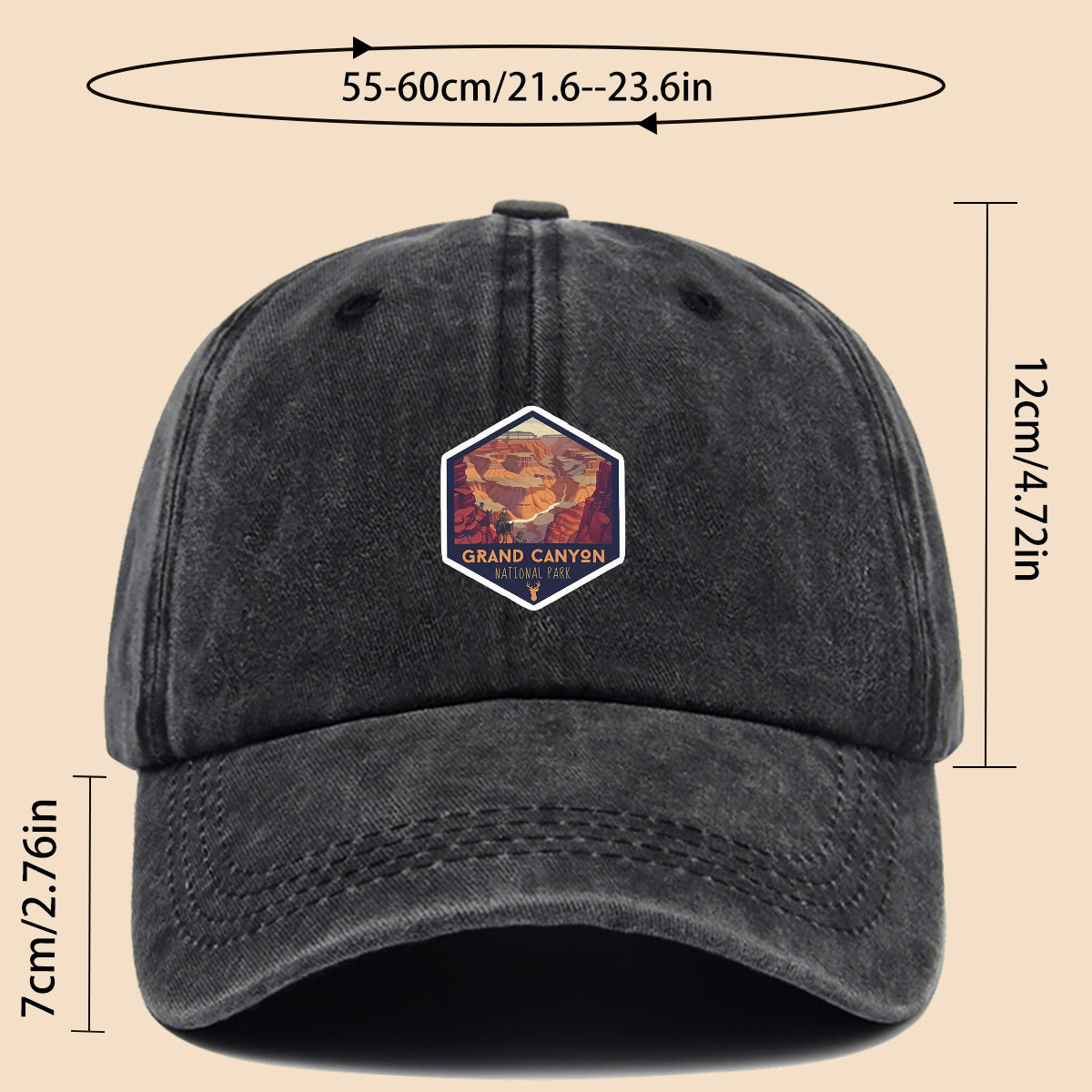 1pc Polyester Material Brightly Colored Grand Canyon National Park Minimalist Theme Design Printed Baseball Cap. Urban Casual Headwear. Black Papa Trucker Hat. Solid Color Minimalist Retro Soft-Top Curved Brim Dad Hat. Adjustable Size. Unisex Music