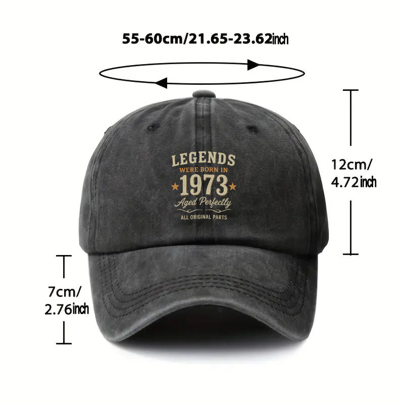 1pc, Adjustable Baseball Cap with "Legends Were Born in 1973 Aged Perfectly All Original Parts Vintage Legend" Design, Fiber Lightweight Printed Craft, Suitable for Outdoor Sports And Camping Enthusiasts, Trendy Couple Hat, Golf Cap, Trucker Hat