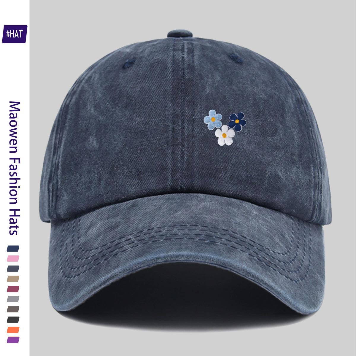 1pc of Vintage Distressed Adjustable Sports Cap, Washed Style Hat, Fresh and Elegant Three-flower Combination Print Design, Outdoor Casual Cap, Fashionable Printed Breathable Baseball Cap, a Must-have Fashion Item