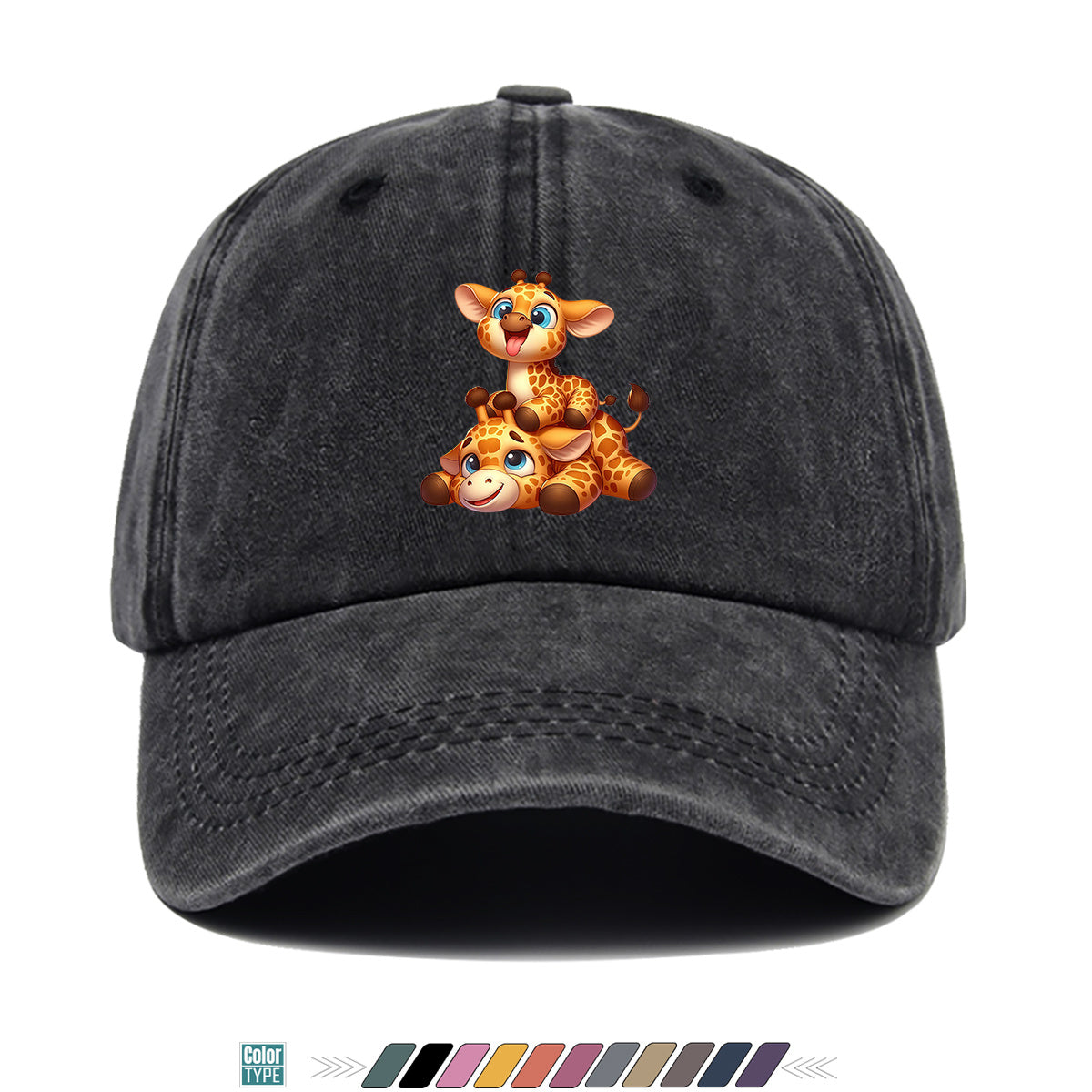 1pc Two Cartoon Giraffe Print Baseball Caps, Lively And Cute Design. Comfortable And Breathable Sun Hat, Fashionable And Beautiful, Suitable for Both Men And Women, Adjustable Size. Trucker Hat, Beach Vacation Hat, Suitable for Outdoor Activities