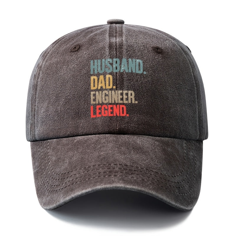 A Unisex, Fashionable and Versatile Printed Baseball Cap with a Stepwise Identity Statement, HUSBAND DAD ENGINEER Baseball Cap, Classic Retro Washed Outdoor Lightweight Curved Brim Cap, Trucker Baseball Cap, Suitable for Outdoor Vacations, Travel, Ca