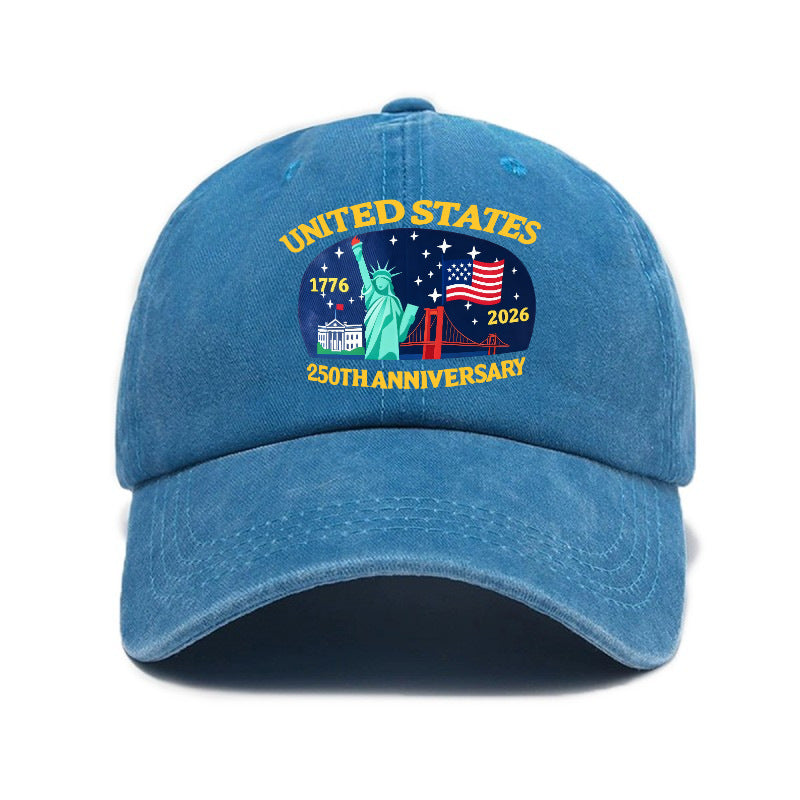 New Fashionable Versatile USA 250th Print Washed Distressed Soft Top Sun Visor Baseball Cap, Unisex