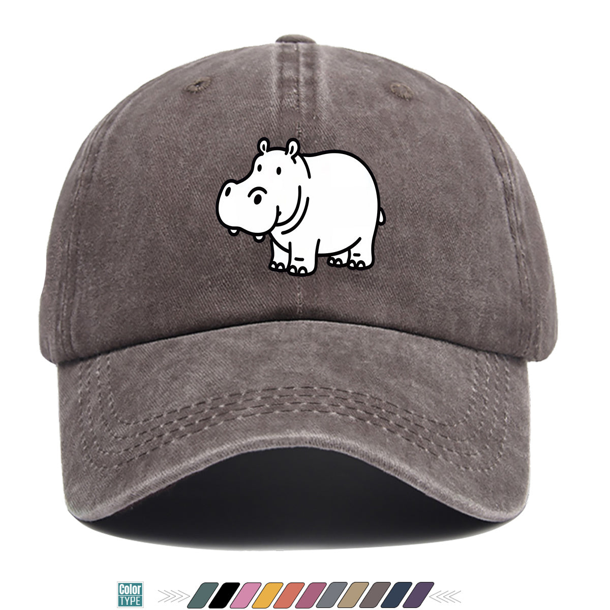 1pc Cartoon Hippopotamus Black And White Line Print Baseball Cap, Comfortable Breathable Duckbill Hat, Fashionable Cute Easy Unisex Adjustable Casual Daily Outing Hat, Vacation Hat, Bestie Couple Matching Hat, Suitable for Shopping, Picnic, Walking