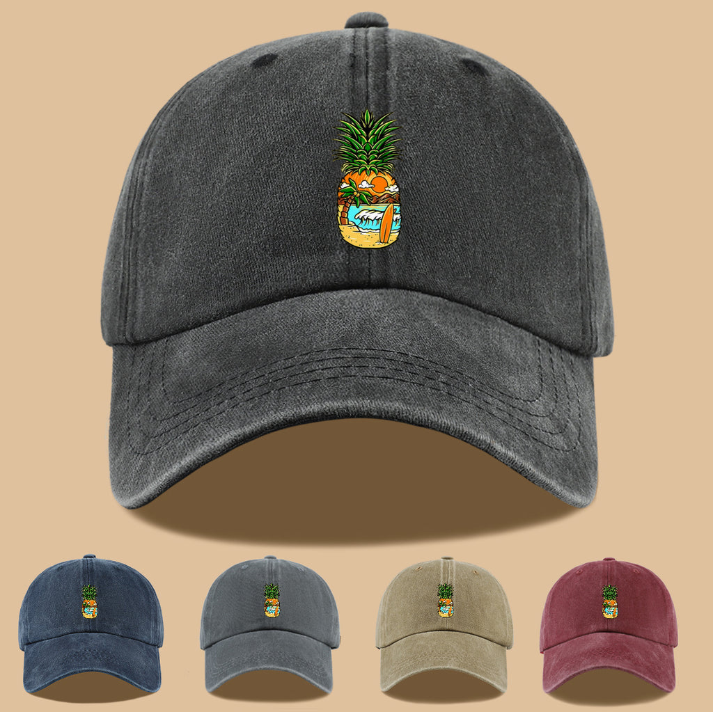 1pc Pineapple Print Trucker Hat - Adjustable Unisex Baseball Cap with Pineapple & Beach Scenery Design, Breathable Suitable for Outdoor, Vacations, Parties, Daily Wear - Suitable for Men and Women, Ideal Gift for Beach Lovers