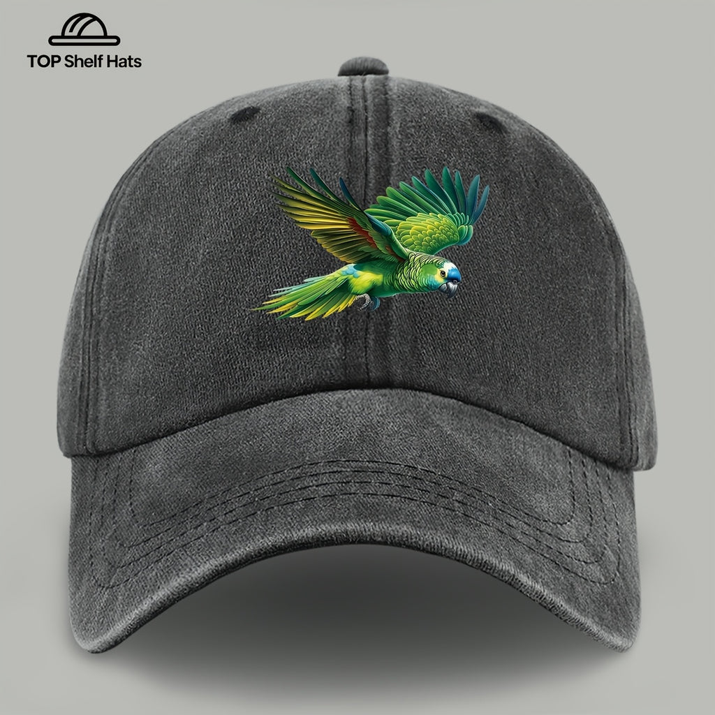 1pc Fashionable Trendy Green Parrot Pattern Design Printed Baseball Cap, Lightweight Comfortable Breathable Adjustable Size, Black PAPA Truck Driver Retro Dad Hat, Mom Beach Vacation Sun Hat, Youth Couple Outdoor Skate Cap