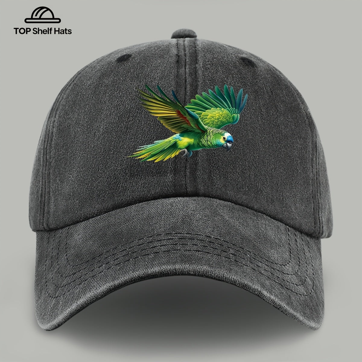 1pc Fashionable Trendy Green Parrot Pattern Design Printed Baseball Cap, Lightweight Comfortable Breathable Adjustable Size, Black PAPA Truck Driver Retro Dad Hat, Mom Beach Vacation Sun Hat, Youth Couple Outdoor Skate Cap