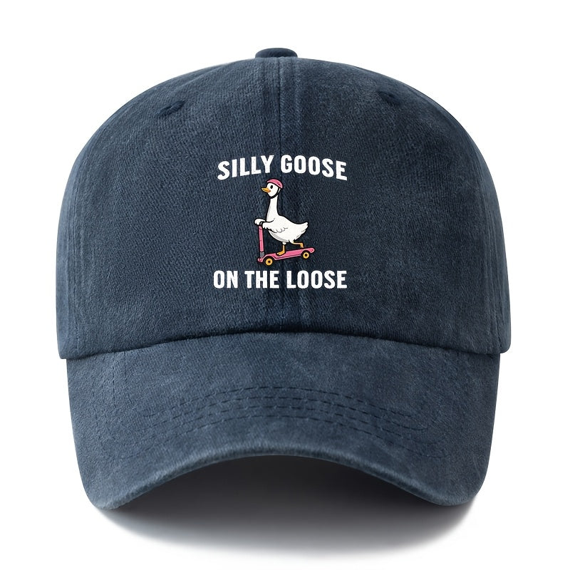 Unisex Fashion Versatile Printed SILLY GOOSE ON THE LOOSE Baseball Cap, Classic Retro Washed Outdoor Lightweight Curved Brim Hat, Trucker Cap, Suitable for Outdoor Vacation Travel Camping And Casual Occasions, Holiday Party Hip-Hop Hat