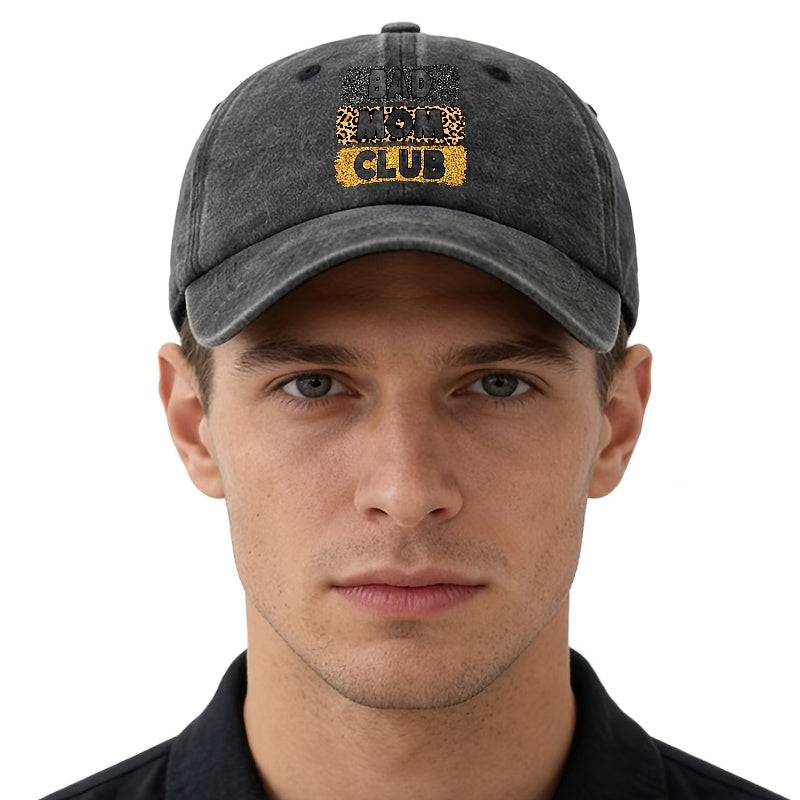 A Unisex Fashionable and Versatile "BAD MOM CLUB" Printed Baseball Cap, Featuring a Classic Vintage Washed Lightweight Curved Brim. This Trucker Baseball Cap Is Suitable for Casual Occasions Such as Outdoor Vacations, Travel, and Camping. It Also
