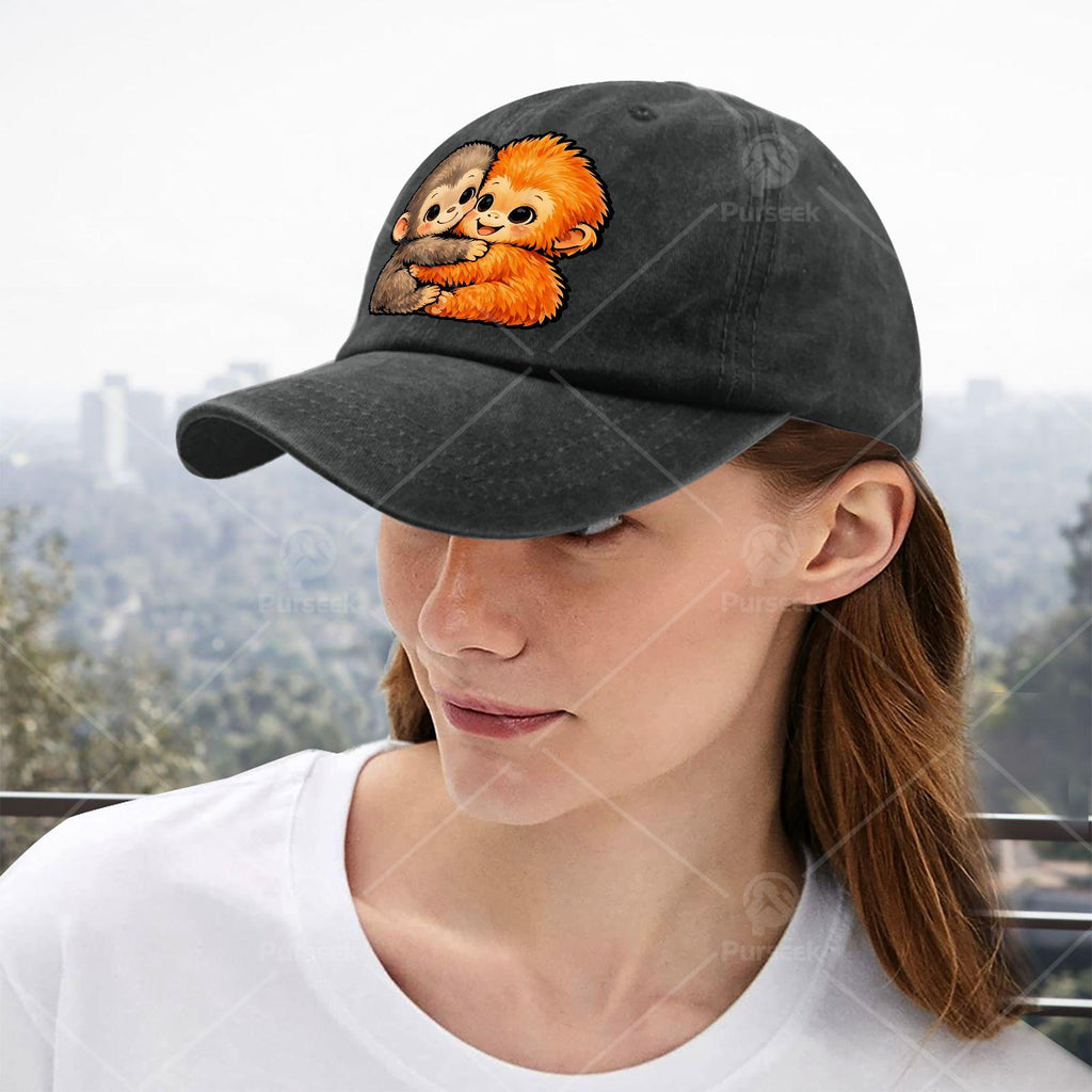 Tadanori Toya Plush Hug Baseball Cap - Vintage Full-Print Design, Suitable for Christmas, Gaming, And American Independence Day Events, Unisex Washable Monkey Baseball Cap, Lightweight Design (Hand Washable)