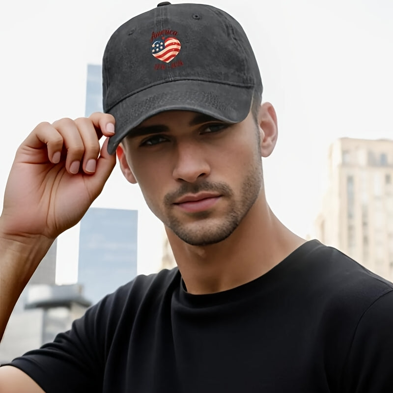 Unisex Baseball Cap Suitable for Men & Women - 250th Anniversary 1776 Flag Heart, Y2K Retro Washed Cap with Fun Buckle Closure, Machine Washable for 4th of July 2026 Commemorative Gift & History Apparel