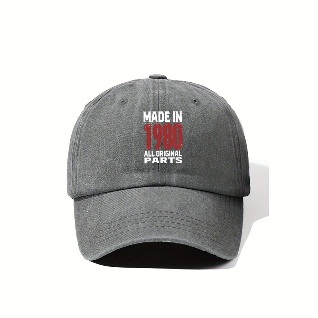 1980 "All Original Parts" Distressed Retro Text Vintage Washed Duckbill Cap Unisex Outdoor Baseball Cap Adjustable Washed Vintage Style Lightweight Breathable Golf Cap