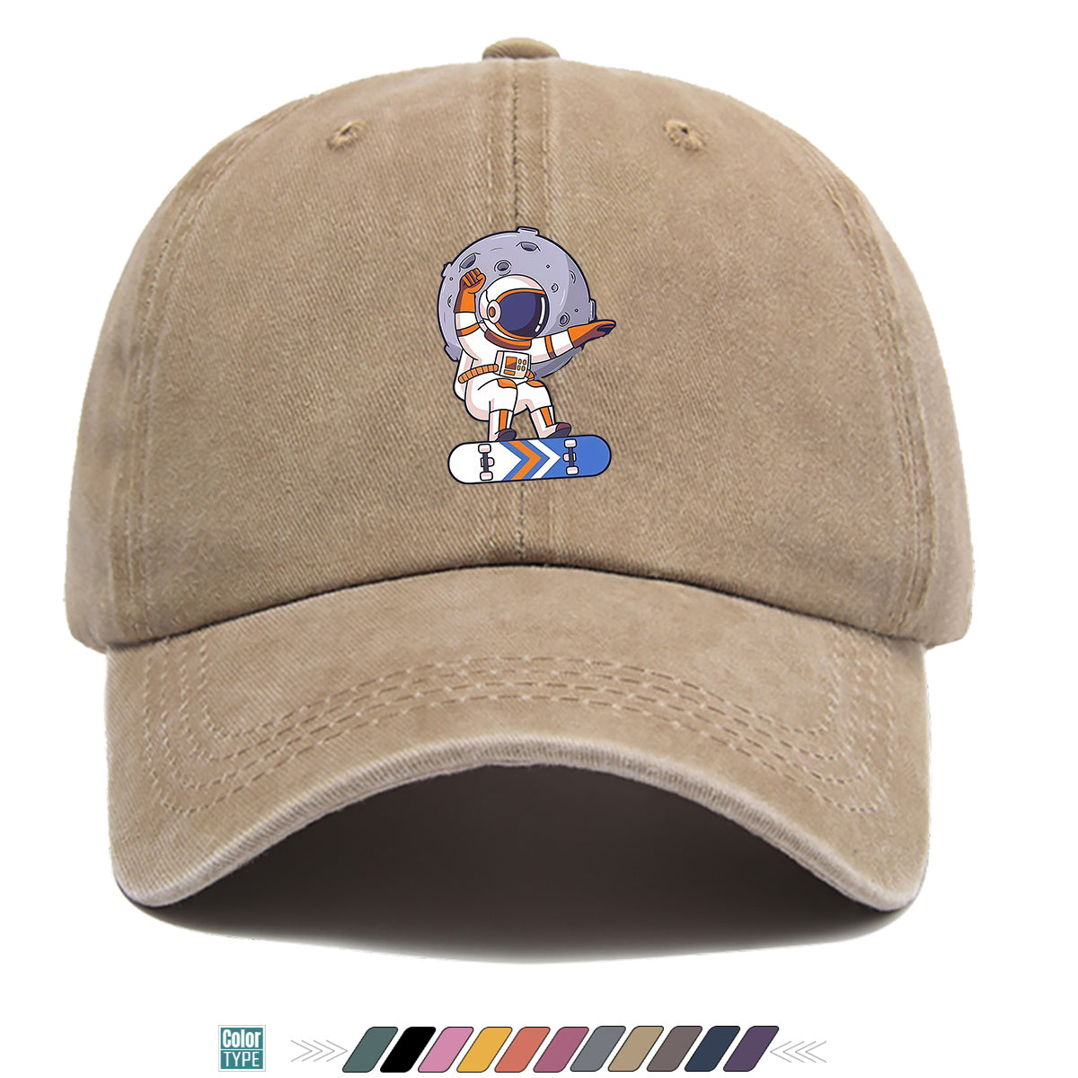 1pc Astronaut Skateboard Print Baseball Cap, Trendy Individual Sun Hat, Fashionable Cool Breathable Unisex Duckbill Cap, Adjustable Size Street Hip-Hop Hat, Outdoor Travel Sunshade Hat Suitable for Skateboarding, Street Dance, Camping