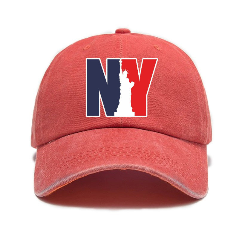 1 Washed Distressed Print Baseball Cap for Adults, NY Statue of Liberty Print, Washed Vintage Distressed Soft Top Baseball Cap, Unisex Versatile Baseball Cap