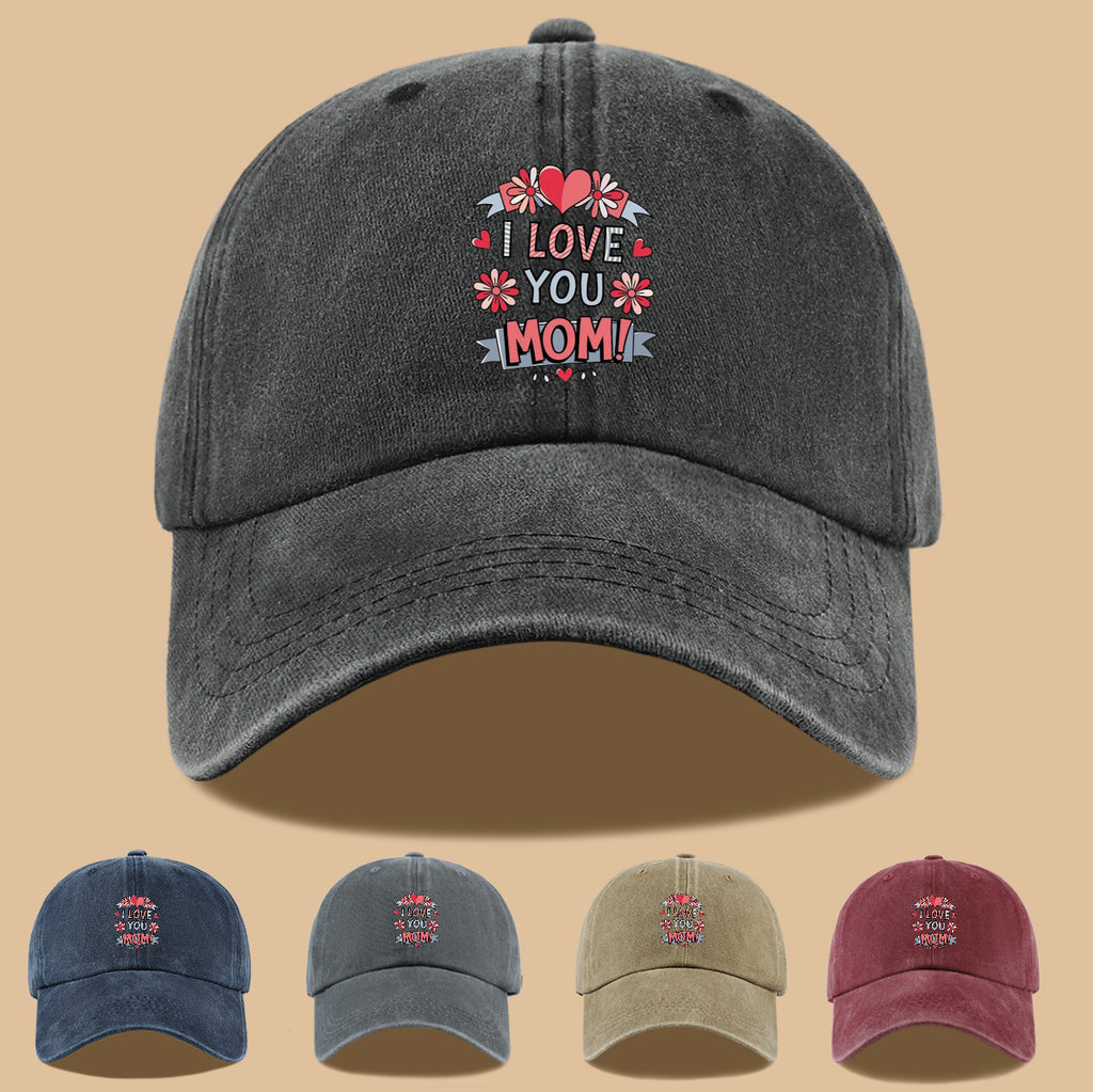 1pc Heart Flower "I LOVE YOU MOM!" Design Printed Baseball Cap, Comfortable and Breathable Sun Hat, Stylish and Beautiful, Unisex Adjustable Baseball Cap, Mom's Everyday Versatile Hat, Holiday Commemorative Hat, Suitable for Shopping