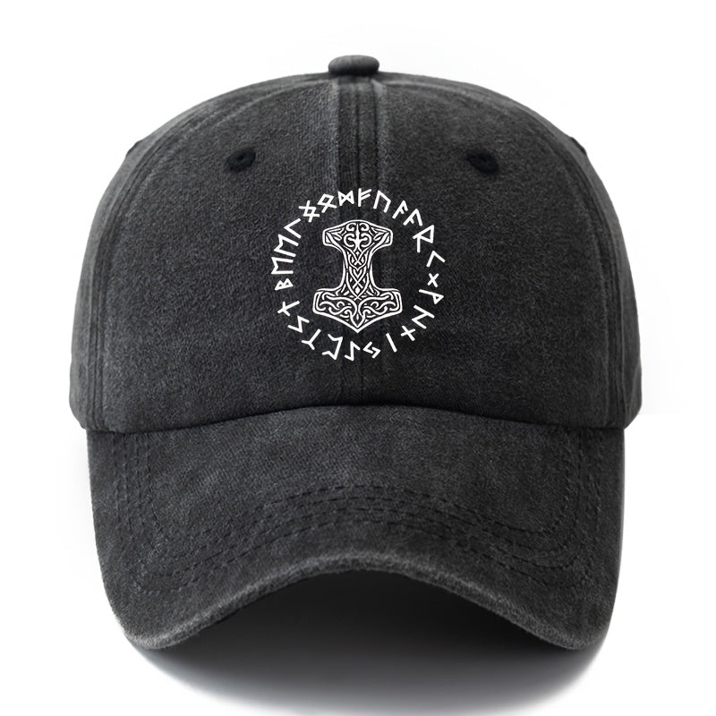Unisex Fashionable All-Match Printed Thor'S Hammer Baseball Cap, Classic Retro Washed Outdoor Lightweight Curved Brim Hat, Trucker Style Baseball Cap, Suitable for Outdoor Vacation Travel Camping And Casual Occasions, Holiday Party Hip-Hop Hat