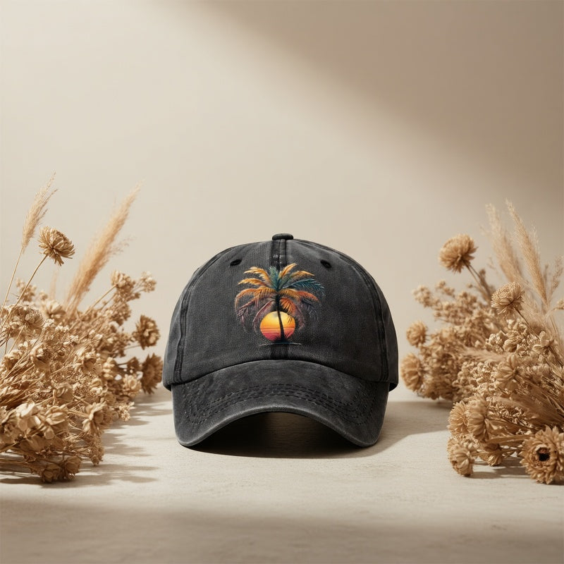 Sunset Palm Tree Print Men's Hat, Casual Men's Baseball Cap, Fashionable Men's Hat, Adjustable, Suitable for Outdoor Sports on the Beach, Designed with Graphic Prints, Multiple Styles Available