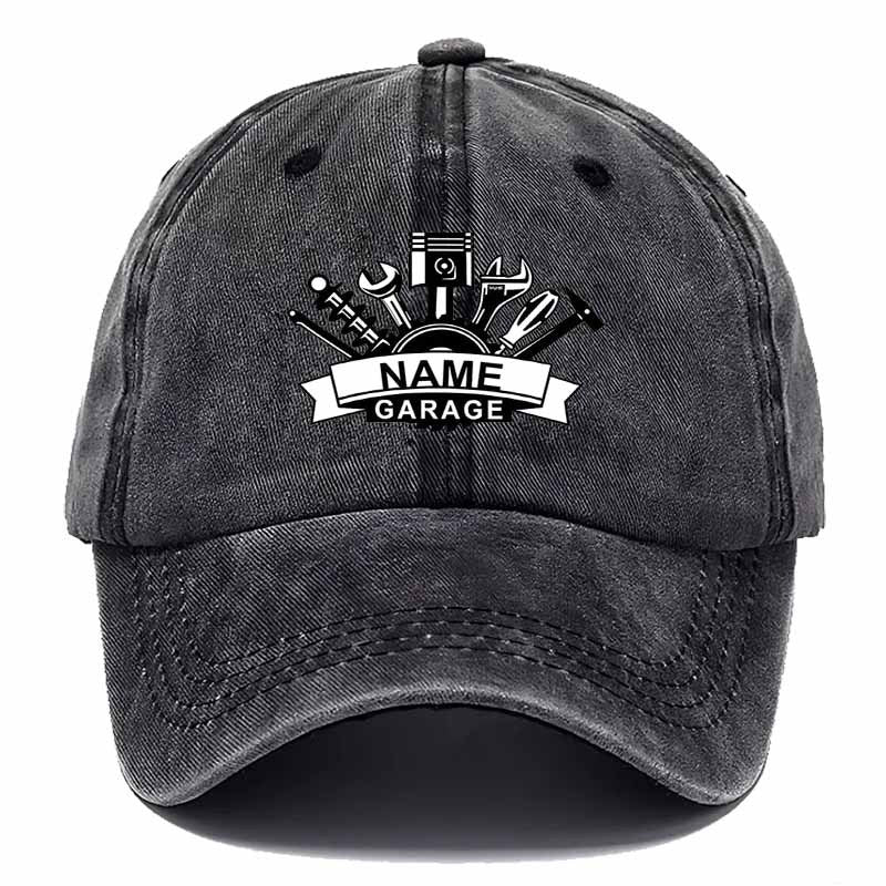 A Tool-Themed Baseball Cap Featuring a Gear Pattern Surrounded by Tools, Perfect for Garage Culture Enthusiasts And Essential for Auto Mechanics