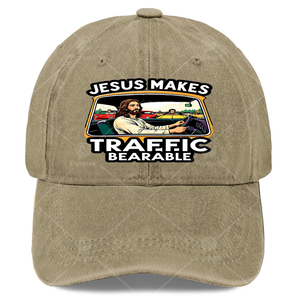 Jesus Makes Traffic Bearable Baseball - Retro Full-Body Print, Lightweight Low-Profile Unisex Hat Suitable for Christmas, Games, 4th of, Casual Wear & Religious Gifts