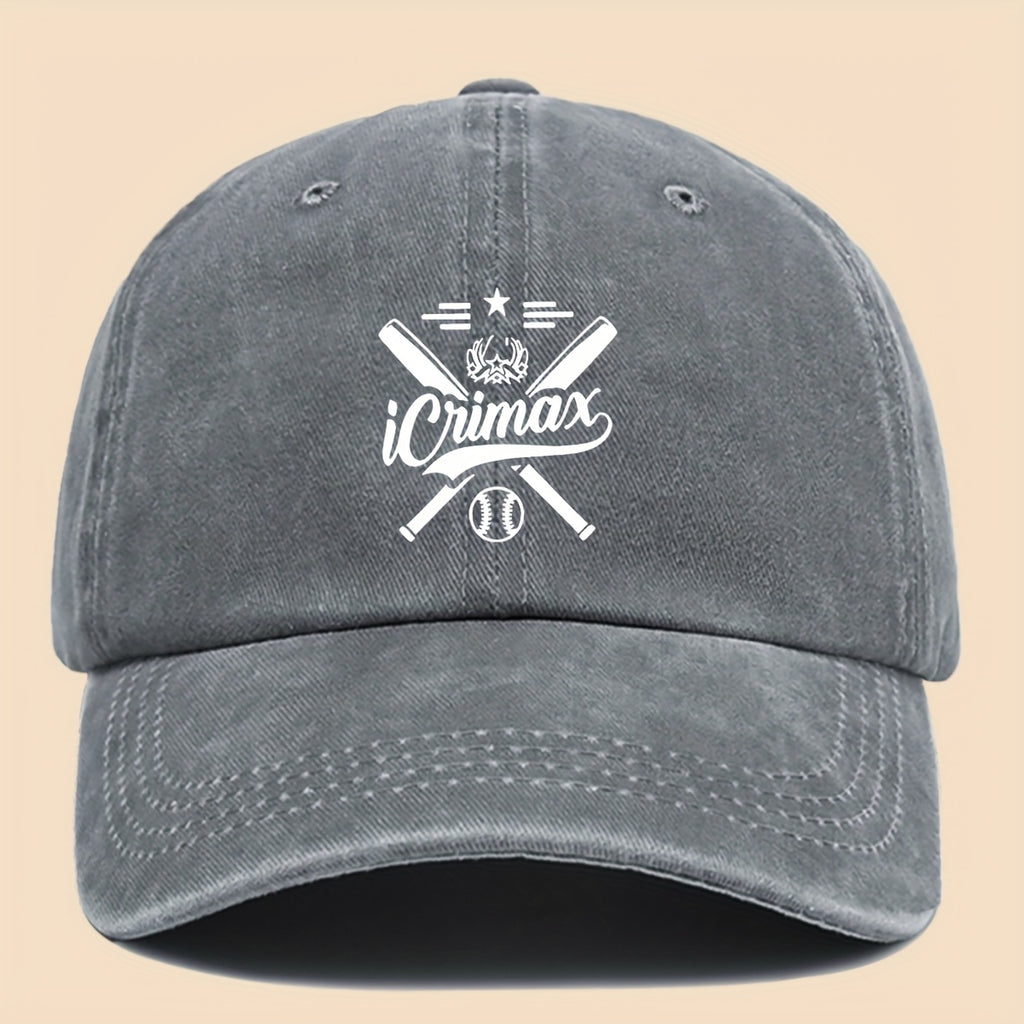 1pc "Icrimax Logo" Washed Baseball Cap - Unisex Adjustable Sun Hat, Suitable for Outdoor Adventures, Travel, And Parties| Breathable And Casual Style, It'S The Perfect Gift for Dads, Couples, And Young People (Unisex)