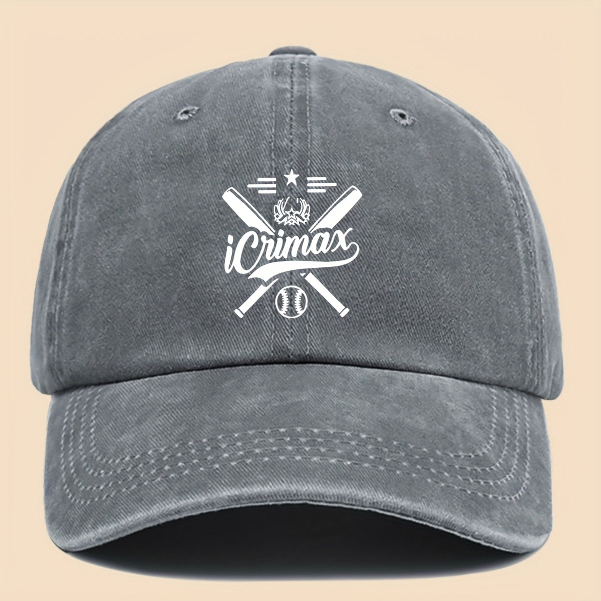 1pc "Icrimax Logo" Washed Baseball Cap - Unisex Adjustable Sun Hat, Suitable for Outdoor Adventures, Travel, And Parties| Breathable And Casual Style, It'S The Perfect Gift for Dads, Couples, And Young People (Unisex)