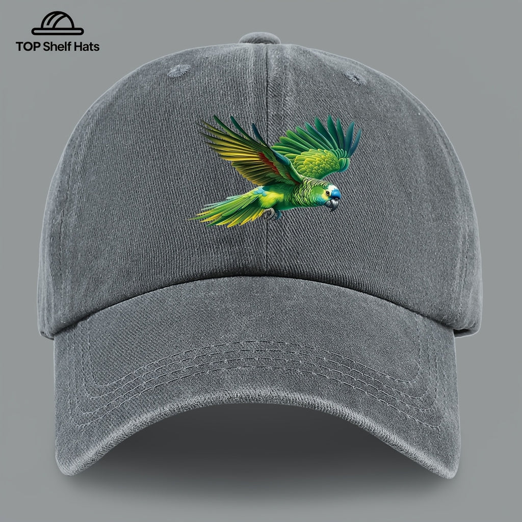 1pc Fashionable Trendy Green Parrot Pattern Design Printed Baseball Cap, Lightweight Comfortable Breathable Adjustable Size, Black PAPA Truck Driver Retro Dad Hat, Mom Beach Vacation Sun Hat, Youth Couple Outdoor Skate Cap