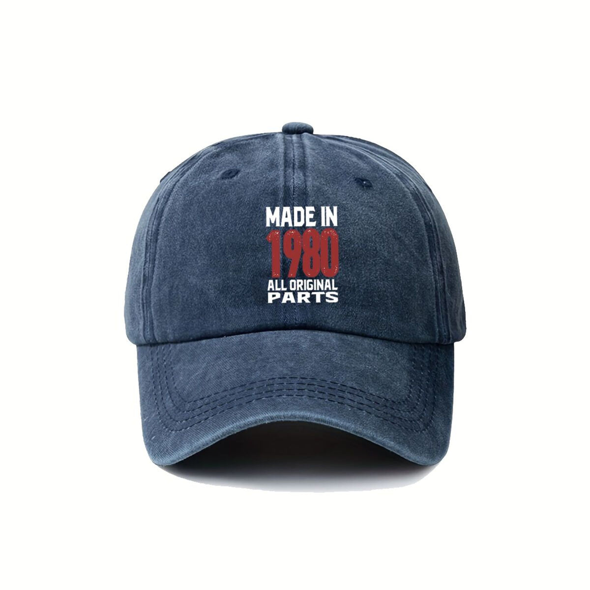 1980 "All Original Parts" Distressed Retro Text Vintage Washed Duckbill Cap Unisex Outdoor Baseball Cap Adjustable Washed Vintage Style Lightweight Breathable Golf Cap