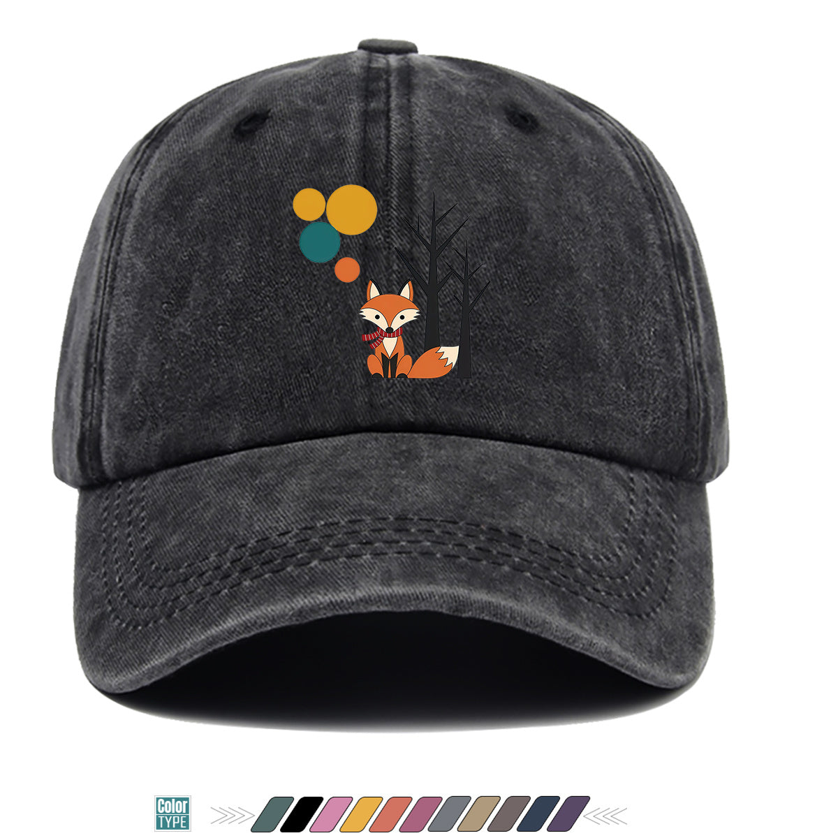 1pc Cartoon Fox Wearing Red Scarf Print Baseball Cap Colorful Geometric Background Sun Hat Fashionable And Beautiful Unisex Duck Tongue Cap Adjustable Size Casual Travel Hat Street Trendsetter Essential Suitable for Daily Wear, Shopping, Travel