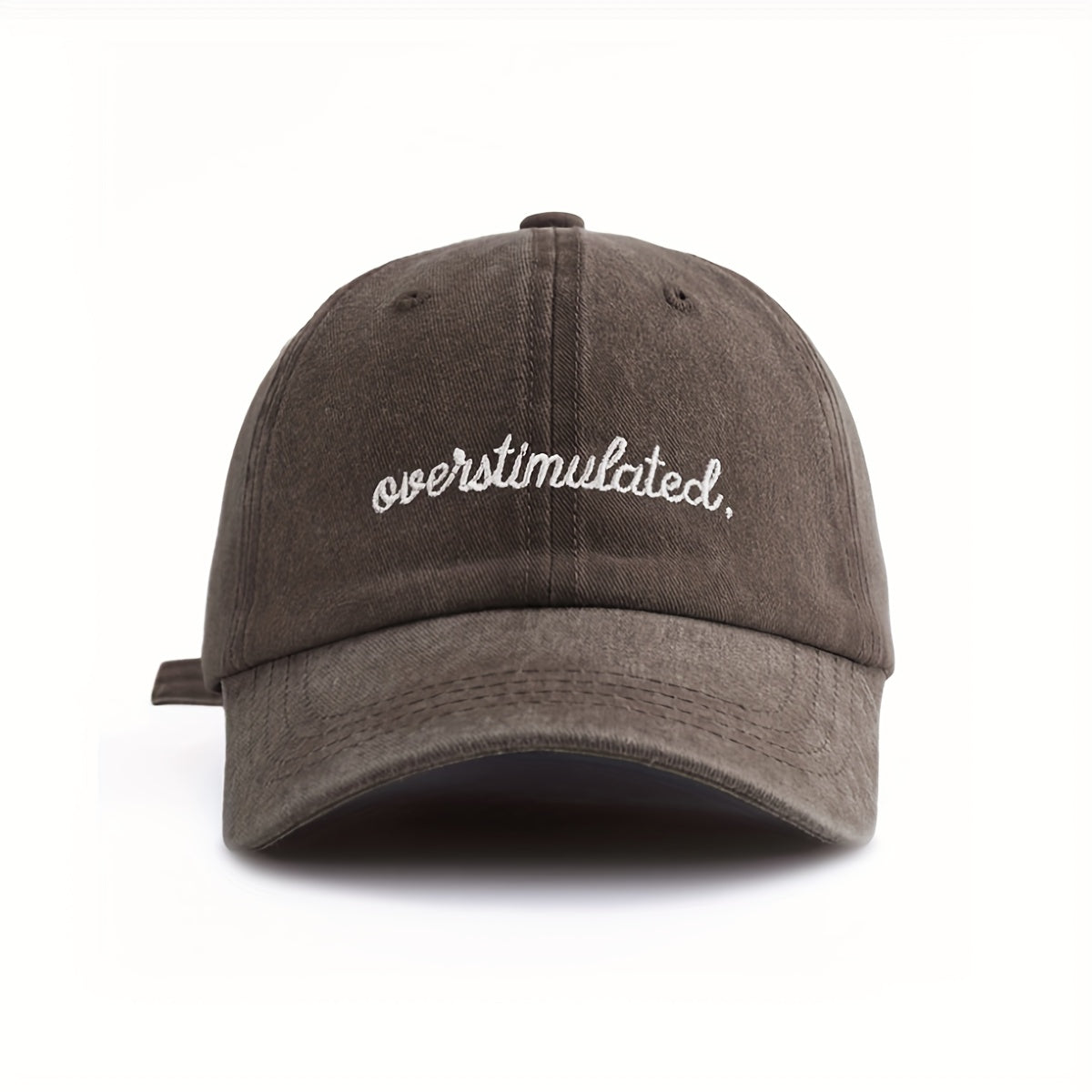 Overstimulated Letter Women'S Washed Baseball Cap, Fashionable Outdoor Retro Street Urban Style Unisex Baseball Cap Curved Brim Dad Hat Sun Hat Suitable for Vacation Beach Travel Cycling