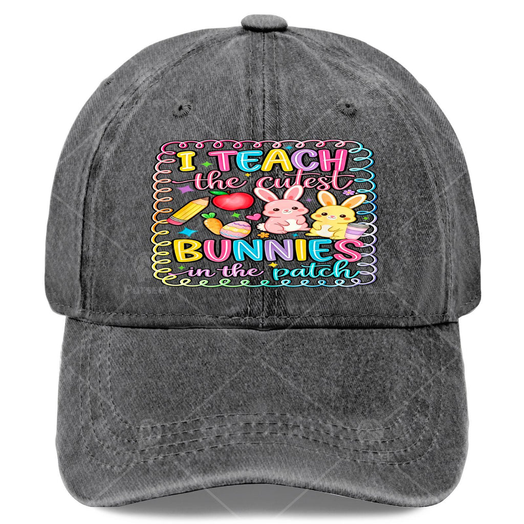 Retro Baseball with Bunny Teacher - Lightweight Full-Body Print Round Suitable for Easter, Christmas, 4th & Events, Hand Washable for Tournaments, Casual Wear - I Teach The Cutest Bunnies in The Patch