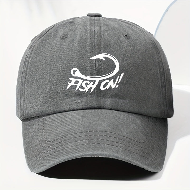 Unisex FISH ON Hook Print Washed Vintage Baseball Cap Fashion Men Women Sun Hat Adjustable Size Trucker Cap Suitable for All Seasons Daily Wear